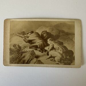 Antique CDV Card Landseer Waiting For The Deer To Rise 1900s 4”x2.5”